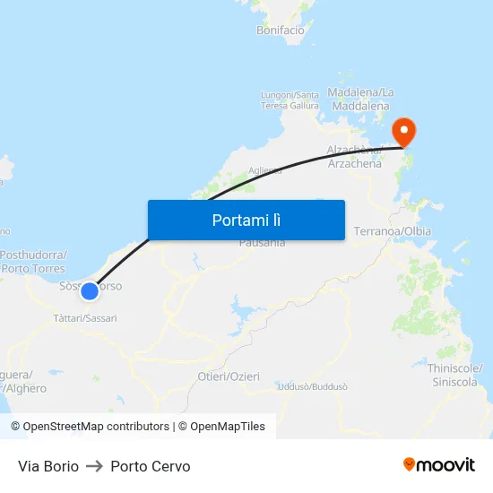 Via Borio to Porto Cervo map