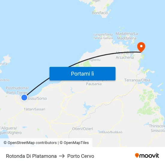 Rotonda Di Platamona to Porto Cervo map