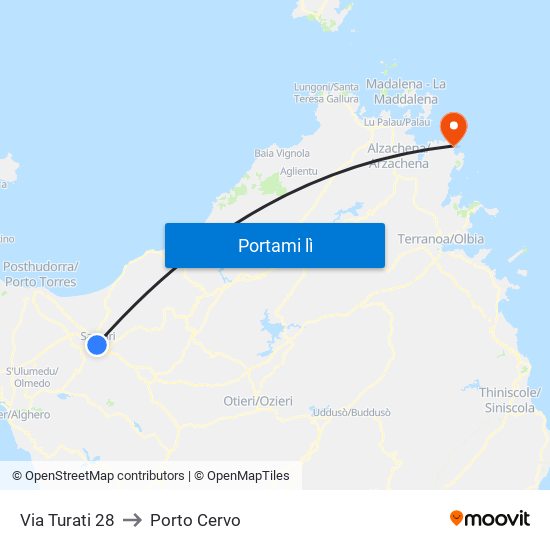 Via Turati 28 to Porto Cervo map