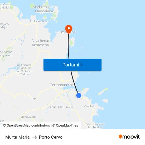 Murta Maria to Porto Cervo map