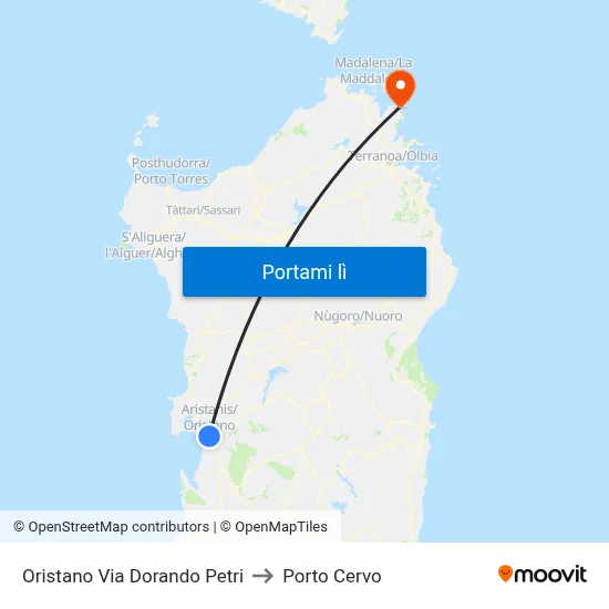 Oristano Via Dorando Petri to Porto Cervo map