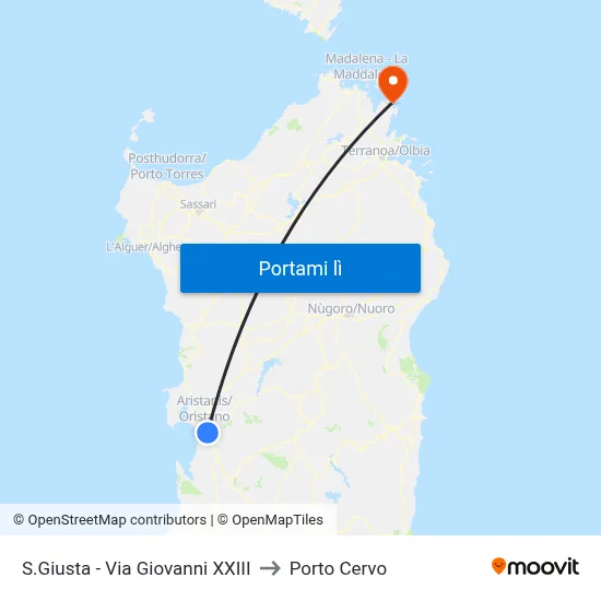 S.Giusta - Via  Giovanni XXIII to Porto Cervo map