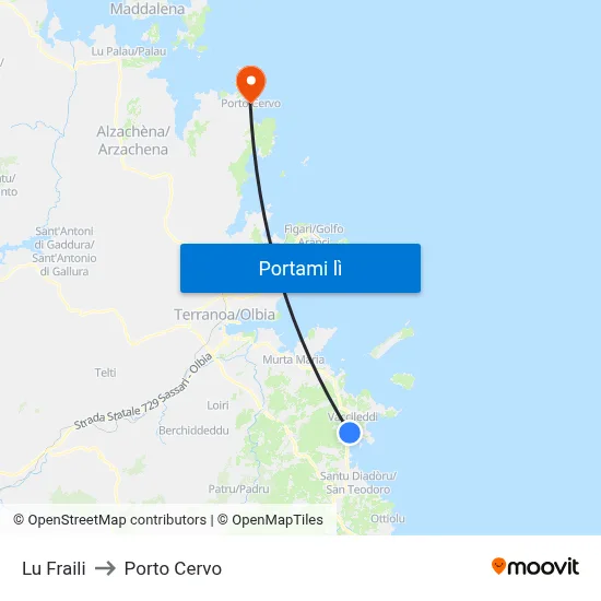 Lu Fraili to Porto Cervo map