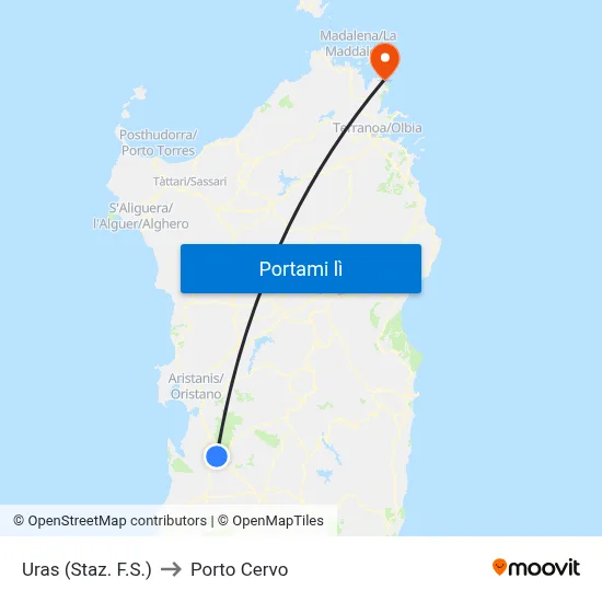 Uras (Staz. F.S.) to Porto Cervo map