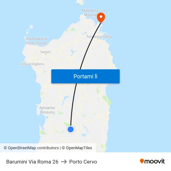 Barumini Via Roma 26 to Porto Cervo map