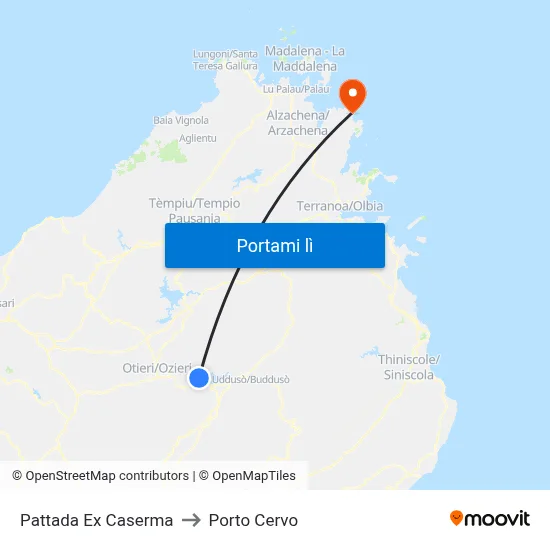 Pattada Ex Caserma to Porto Cervo map