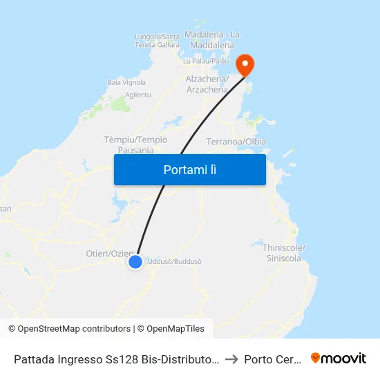 Pattada Ingresso Ss128 Bis-Distributore to Porto Cervo map