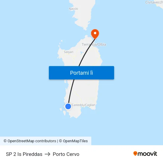 SP 2 Is Pireddas to Porto Cervo map