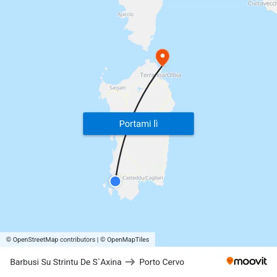 Barbusi Su Strintu De S`Axina to Porto Cervo map