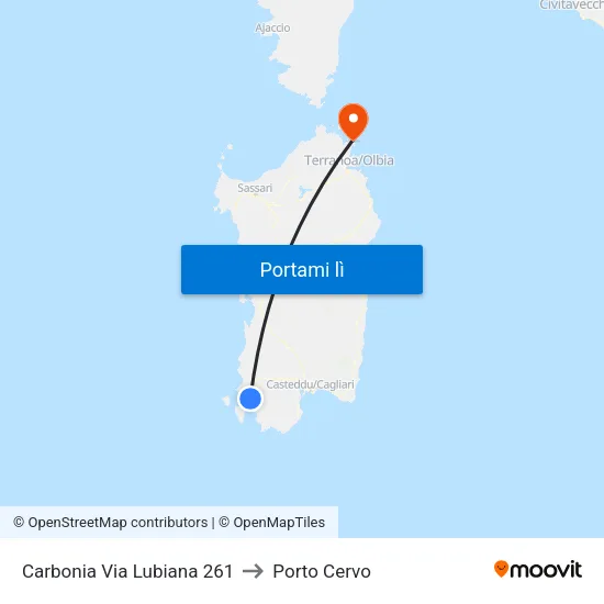 Carbonia Via Lubiana 261 to Porto Cervo map