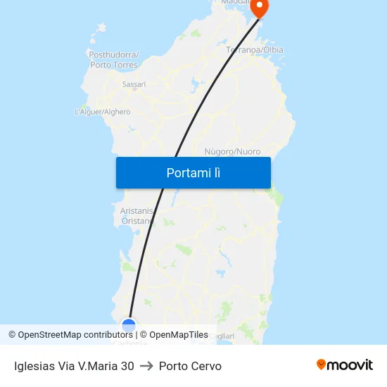 Iglesias Via V.Maria 30 to Porto Cervo map