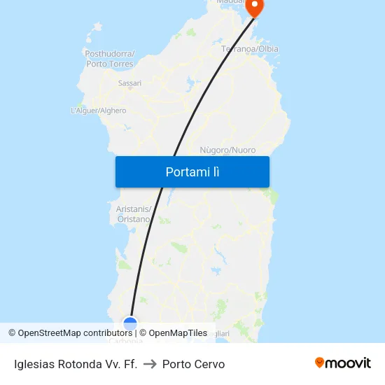Iglesias Rotonda Vv. Ff. to Porto Cervo map