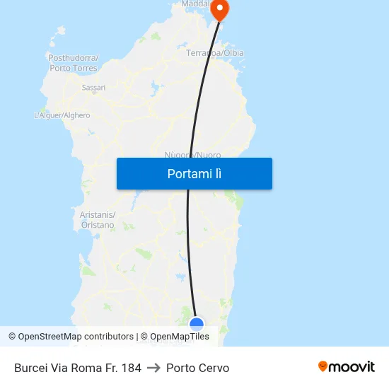 Burcei Via Roma Fr. 184 to Porto Cervo map