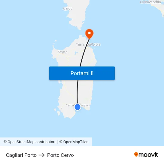 Cagliari Porto to Porto Cervo map