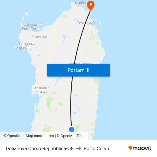 Dolianova Corso Repubblica-Q8 to Porto Cervo map