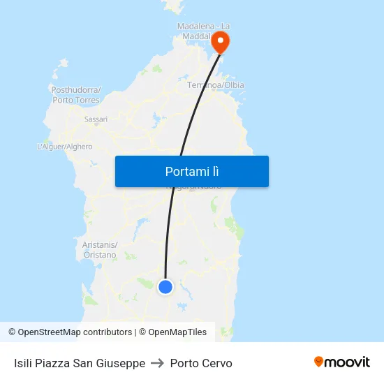 Isili Piazza San Giuseppe to Porto Cervo map