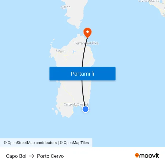 Capo Boi to Porto Cervo map