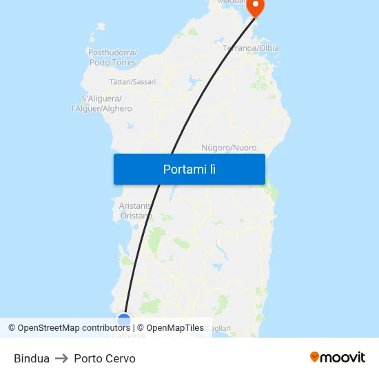Bindua to Porto Cervo map
