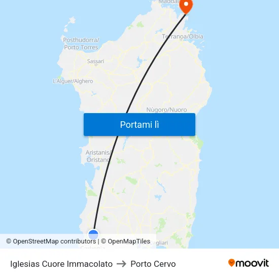 Iglesias Cuore Immacolato to Porto Cervo map