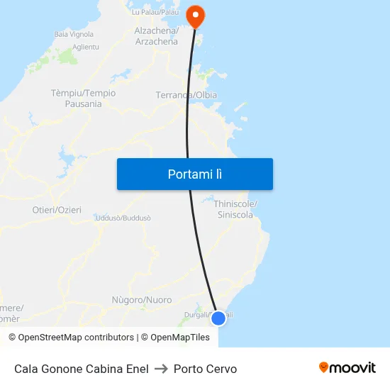 Cala Gonone Cabina Enel to Porto Cervo map