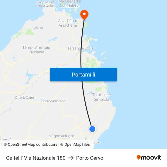 Galtelli' Via Nazionale 180 to Porto Cervo map