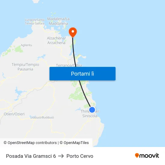 Posada Via Gramsci 6 to Porto Cervo map