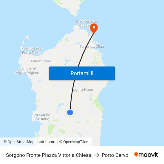 Sorgono Fronte Piazza Vittoria-Chiesa to Porto Cervo map