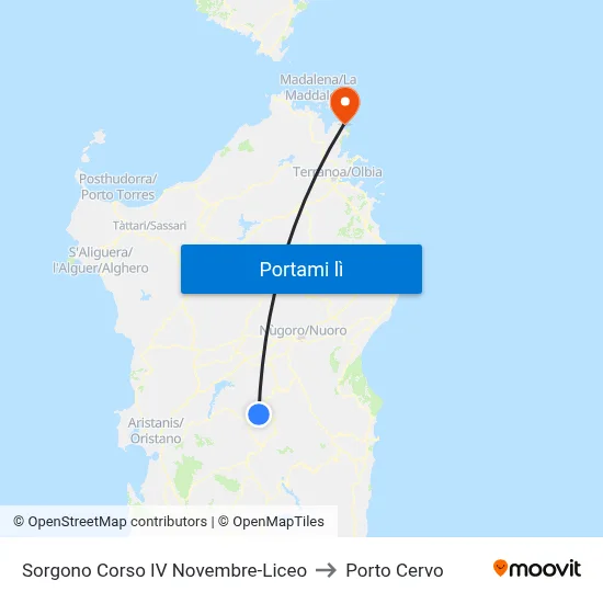 Sorgono Corso IV Novembre-Liceo to Porto Cervo map