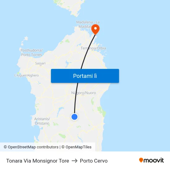 Tonara Via Monsignor Tore to Porto Cervo map