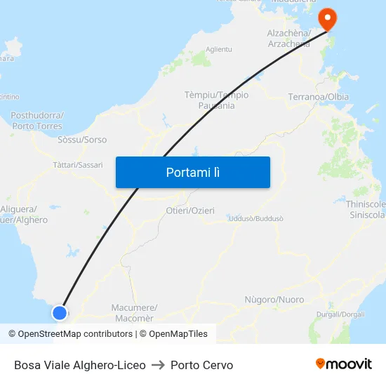 Bosa Viale Alghero-Liceo to Porto Cervo map