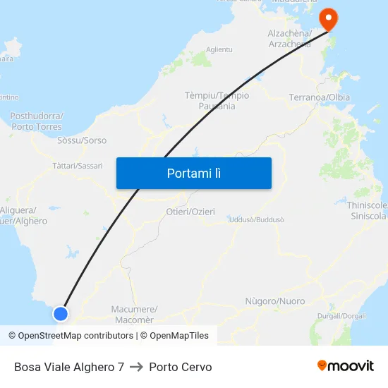 Bosa Viale Alghero 7 to Porto Cervo map