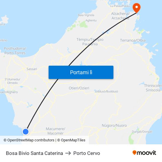 Bosa Bivio Santa Caterina to Porto Cervo map