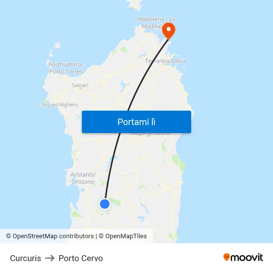 Curcuris to Porto Cervo map
