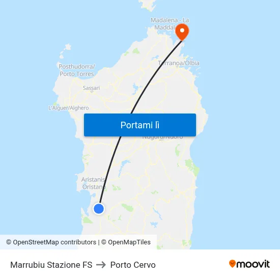 Marrubiu Stazione FS to Porto Cervo map