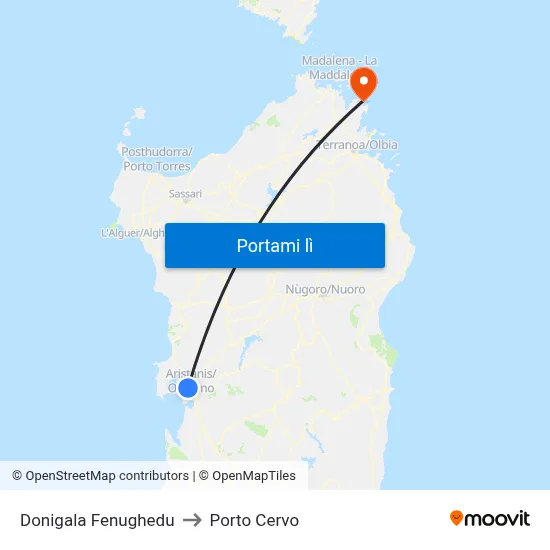 Donigala Fenughedu to Porto Cervo map
