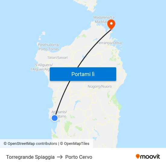 Torregrande Spiaggia to Porto Cervo map