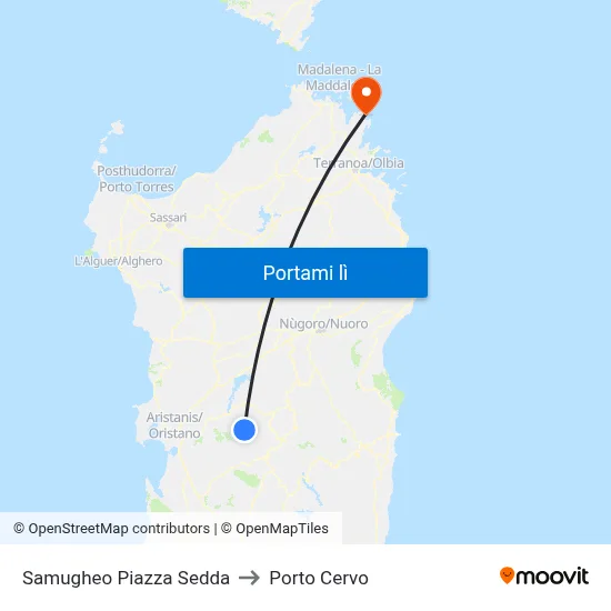 Samugheo Piazza Sedda to Porto Cervo map