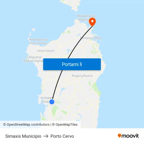 Simaxis Municipio to Porto Cervo map