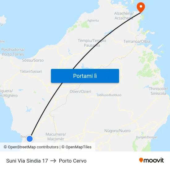 Suni Via Sindia 17 to Porto Cervo map