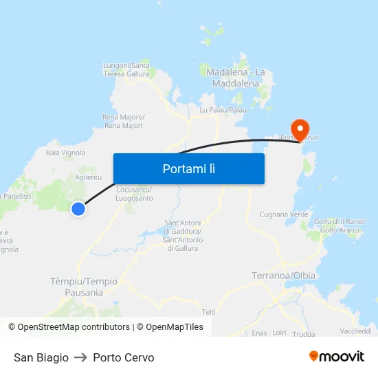 San Biagio to Porto Cervo map