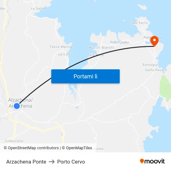 Arzachena Ponte to Porto Cervo map