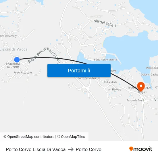 Porto Cervo Liscia Di Vacca to Porto Cervo map