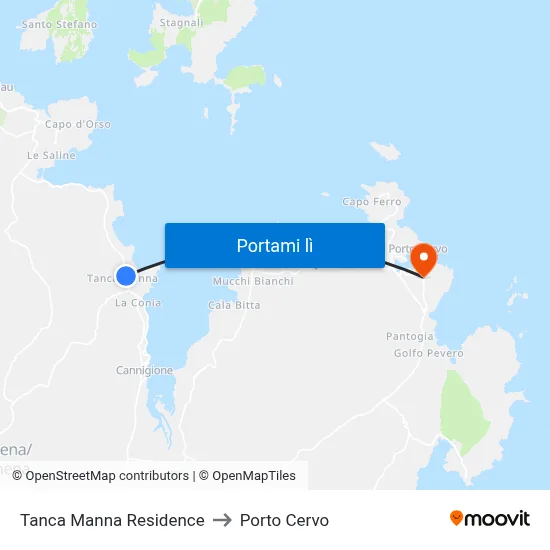 Tanca Manna Residence to Porto Cervo map