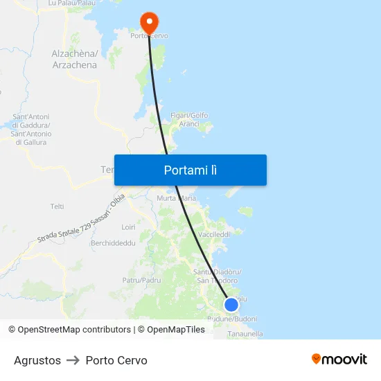 Agrustos to Porto Cervo map