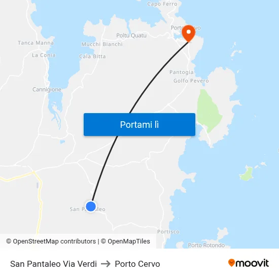 San Pantaleo Via Verdi to Porto Cervo map