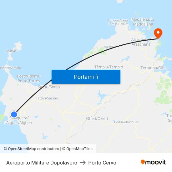 Aeroporto Militare Dopolavoro to Porto Cervo map