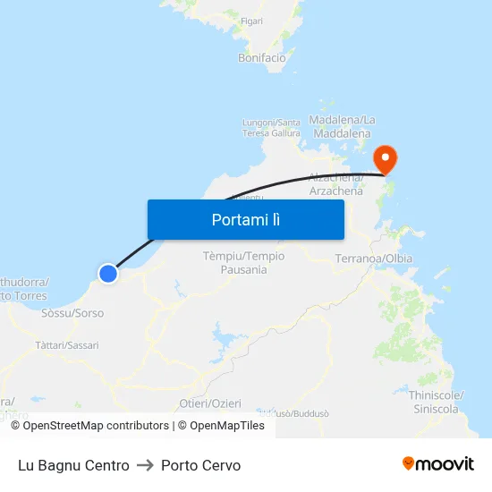 Lu Bagnu Centro to Porto Cervo map