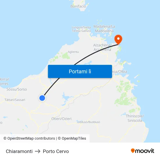 Chiaramonti to Porto Cervo map
