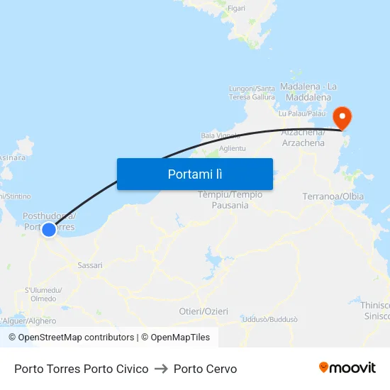 Porto Torres Porto Civico to Porto Cervo map
