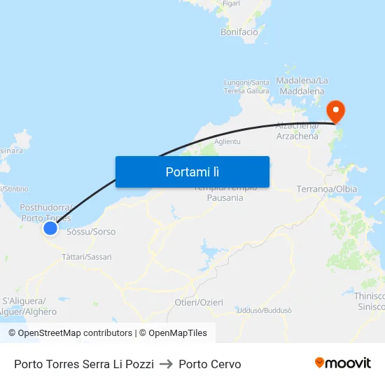 Porto Torres Serra Li Pozzi to Porto Cervo map